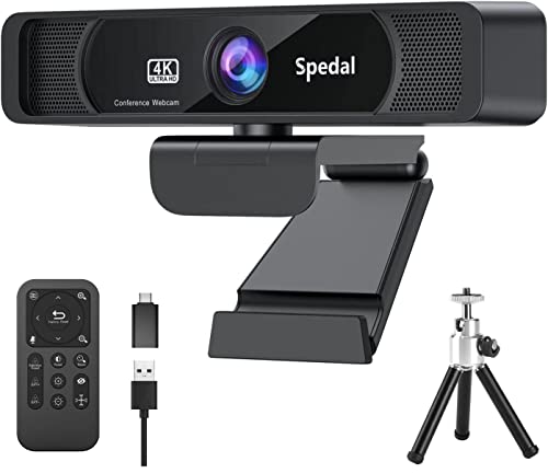 Spedal Webカメラ 4K UHD 800万画素 4倍ズーム 120°広角 会議カメラ リモコン&三脚付き マイク内蔵 USB プラグ&プレイ 4Kウェブカメラ PCカメラ 在宅勤務/オンライン授業/大人数ウェブ会議/テレワーク M