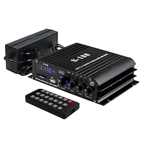 2.1chオーディオアンプ 40W＋40W＋68W 重低音 サブウーファー出力 汎用小型アンプ USB/SDカード再生可 Bluetooth対応 コンパクトボディ Hi-Fiサウンド 12V/5Aアダプター/リモコン付 多機能パワーアンプの通販は