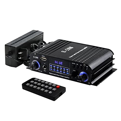 多機能4chオーディオアンプ 4×40W 汎用小型アンプ マイク入力可 カラオケ対応 MP3プレーヤー搭載 Bluetooth対応 Hi-Fiステレオサウンド 12V/5Aアダプター/リモコン付 汎用パワーアンプ FMTLPS288