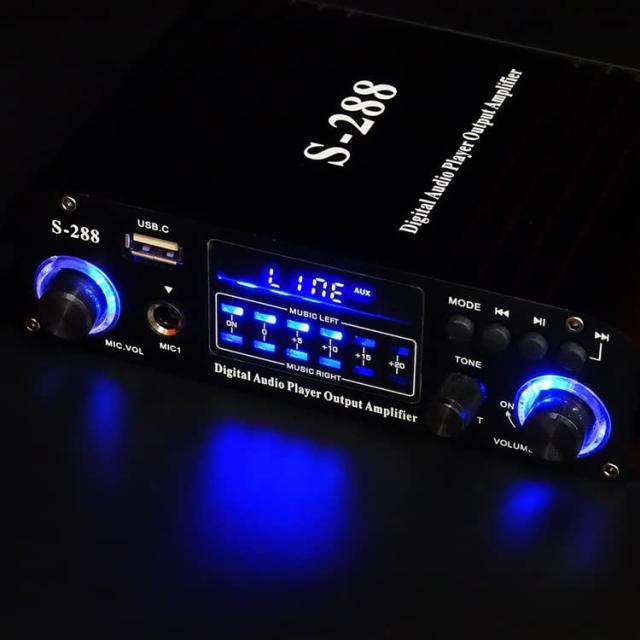 多機能4chオーディオアンプ 4×40W 汎用小型アンプ マイク入力可 カラオケ対応 MP3プレーヤー搭載 Bluetooth対応 Hi-Fiステレオサウンド 12V/5Aアダプター/リモコン付 汎用パワーアンプ FMTLPS288_2