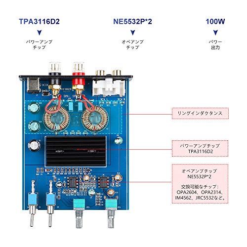 TPA3116D2 100Wサブウーファーアンプ クラスD HiFiモノラルデジタルハイパワーオーディオAmplificador AMP DC12-24Vホームシアター (TPA3116D2, ブラック)_4
