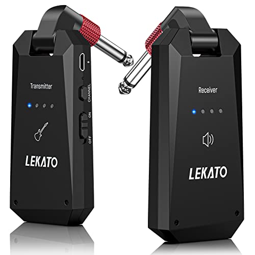 LEKATO ギター ワイヤレス ギターアンプ ギター送受信機 24ビット48KHz ワイヤレス安定転送 小型軽量 充電式 4チャンネル 190°回転可能 エレキギター/ベース適用 ブラック