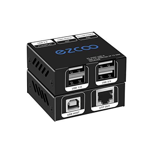 EZCOO USB 2.0 エクステンダ 165ft / 50m USB ハブ 経由 イーサネット Cat5e / Cat6、サポート Windows、MacOS、Android、Linux、4 USB 2.0 ポート、2 ウェブカメラ
