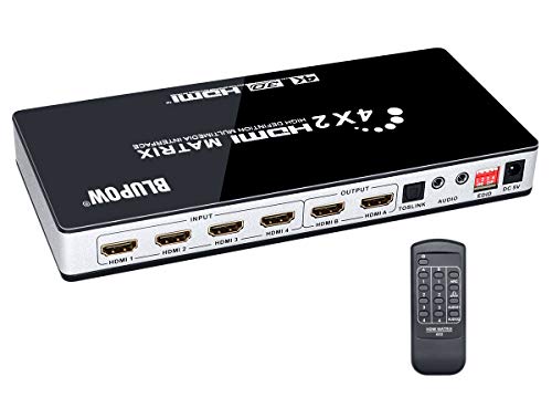 BLUPOW 4K30Hz HDMIマトリックス セレクター 4入力2出力 + 音声分離(光デジタル・3.5mmステレオ音声出力) HDMI1.4・HDCP1.4・ARC対応 異なる解像度出力可能・ダウンスケール機能搭載 HDMI切替分配