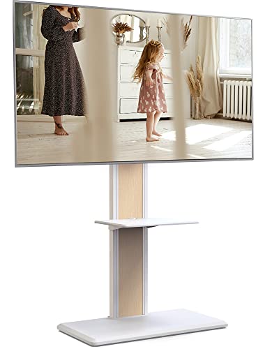 FITUEYES テレビスタンド 32-65インチテレビ対応 壁寄せ テレビ台 背面収納付 高さ角度調節可能 耐荷重40kg 中段棚一枚付 ホワイト オーク色 裏表両用 F02W2463N テレビ台・ローボード