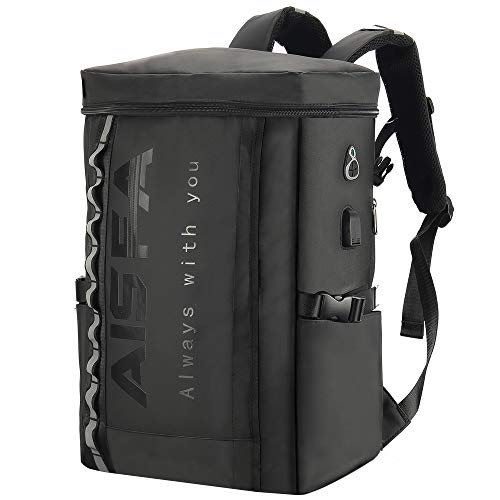 [AISFA] リュック メンズ リュックサック スクエア バックパック 防水15.6インチ PC ビジネス ラップトップバック USB充電ポート付き 30L アウトドア旅行 通勤 靴/弁当収納