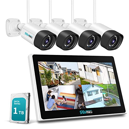 【500万画素・双方向音声】 防犯カメラ ワイヤレスSovmiku 10インチ超 モニタ一体型NVR 1536P 500万画素ワイヤレスカメラ4台セット 8チャンネルまで増設可 遠隔監視 防水等級ip66 AI動体検知 屋内/屋外 セキュ