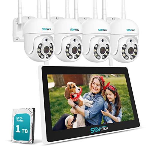 【500万画素 】防犯カメラ ワイヤレスSovmiku 10インチモニタ一体型NVR 1296P 500万画素ワイヤレスカメラ4台セット チャンネルまで増設可 双方向音声 360° PTZ機能カメラ 遠隔監視 防水等級ip66 AI動体検