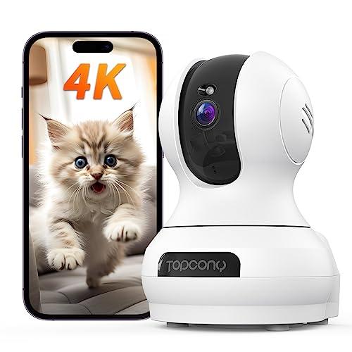 【4Ｋ 800万最高画素・2.4と5Ghz WiFi対応】防犯カメラ 室内 見守りカメラ ペットカメラ 留守番 Topcony 360°全方位監視 24時間録画 スマホで見れる 遠隔操作 自動追尾 PTZ首振り パン355° チルト120