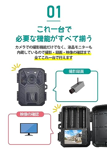 SecuSTATION トレイルカメラ 小型 防犯カメラ 1080p 夜間赤く光らない 上書き録画 国内取扱品/サポート完備 電池式 2000万画素 黒 ソーラーパネル対応 人感センサー microSDカード 32GB付 SC-ML63_1