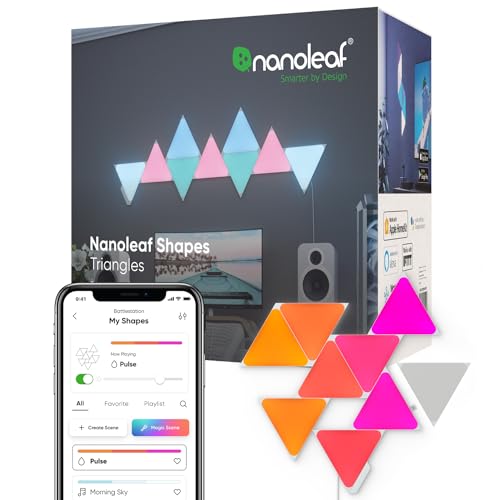 Nanoleaf(ナノリーフ) Shapes Triangle (シェイプス トライアングル) スターターパック 9枚入り 簡単取付 1680万色 RGBCWマルチカラー スマートライト ゲーミングライトパネル インテリア NL47-00
