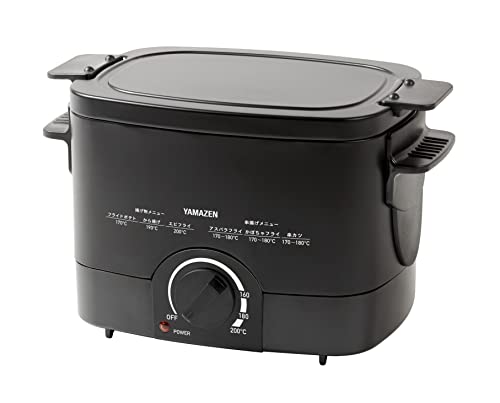 [山善] 電気フライヤー 揚げ物の達人 1.1L 卓上 家庭用 温度調節機能 (串ホルダー/油切り用網/油受け兼用ふた付き) ブラック YAC-121(B)