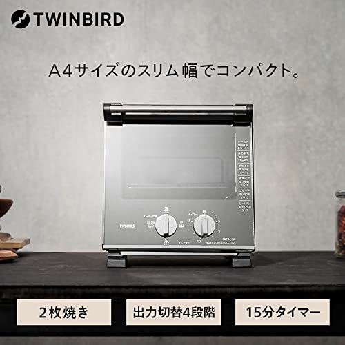 ツインバード トースター オーブントースター 2枚焼き 960W 4段階切替 コンパクト ミラーデザイン ブラック TS-D037PB_1