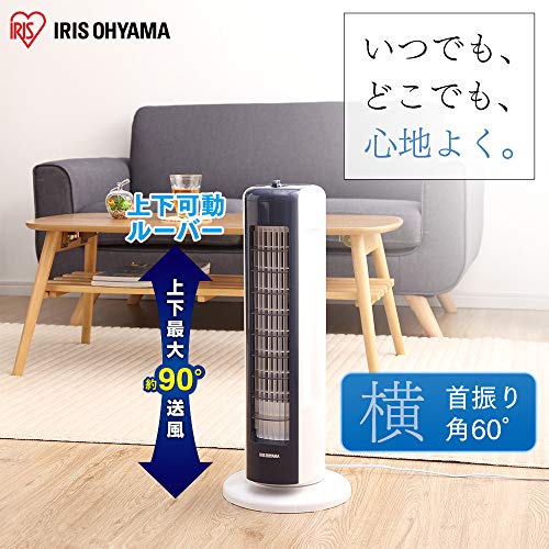 節電対策 アイリスオーヤマ 扇風機 タワーファン スリム 左右自動首振り パワフル送風 風量3段階 上下ルーバー mini メカ式 ネイビー TWF-M6T-DA_1
