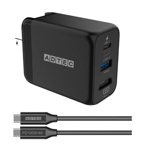 アドテック PD充電器 34.5W 2ポート4K/HD出力eMarker搭載100W Type-Cケーブル付属USB-C+USB-A/USB HUB機能搭載有機EL版Switch iPhone15ProMax ドッキングステーション ブラの通販は