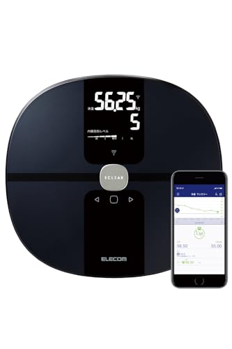 エレコム 体重計 体組成計  データ転送操作不要 Wi-Fi接続  カーペット脚 バックライト付き (体重/内臓脂肪レベル/体脂肪率/BMI/骨格筋率/骨量/基礎代謝) 50g単位 ブラック HCS-WFS03BK