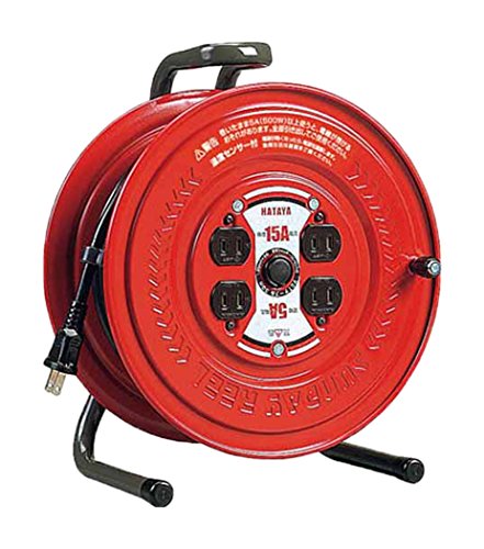 ハタヤ (HATAYA) コードリール 屋内用 100V型 コード20m 太さ1.25 標準型 温度センサー内蔵 (電線溶解防止機能) コンセント4個 コンセント防塵キャップ 前面フラットパネル 家庭用 工場用 建設現場 サンデーリール