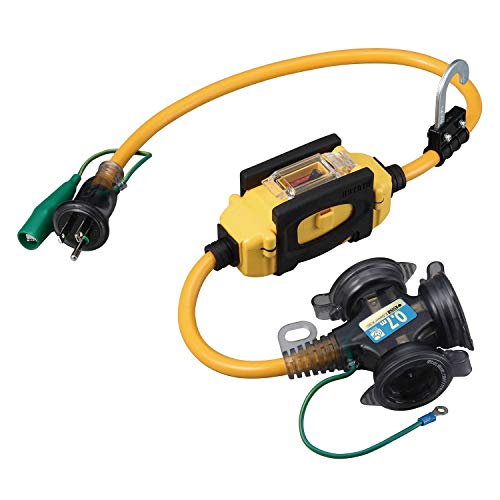 ハタヤ (HATAYA) 2P接地付 延長コード 屋外用 (防雨型) コード0.7m 太さ2.0 地絡保護専用型 漏電遮断器 フキュートビプラグ仕様 コンセント3個 コンセント防雨キャップ付き パイロットランプ内蔵 エクスバンド付 家庭