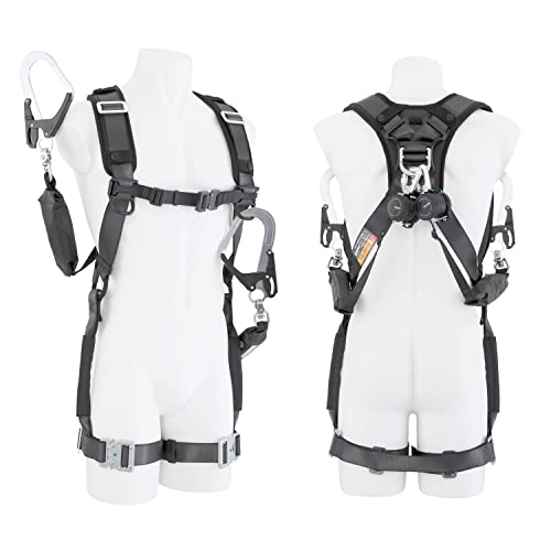 タジマ 新規格安全帯 フルハーネス ハオル 腰道具を付けたまま脱ぎ着しやすい ランヤード2本セット 頑丈スチールフック ブラック 国内生産2023年モデル 常時巻取の超小型軽量リール 動きやすいしなやかなベルト 着脱が容易なワンタッチバッ