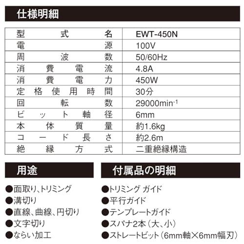 イーバリュー(E-Value) トリマー 450W 木工用 面取り ミゾ切り 飾り面加工 EWT-450Nの通販は