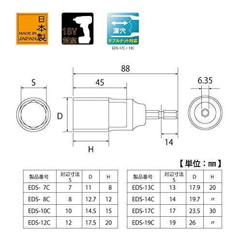 トップ工業 (TOP) 電動ドリル用 コンパクトソケット 8本組セット 対辺7~19mm ケース付 ドリルビット 建築金具 電動工具 EDS-719CS 燕三条 日本製 トップ工業 (TOP) 電動ドリル用 コンパクトソケット 8本組セット 対辺7~19mm ケース付 ドリルビット 建築金具 電動工具 EDS-719CS 燕三条 日本製