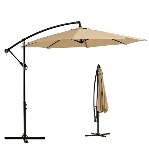 VECELO パラソル ガーデンパラソル 大型 ハンギングパラソル (約)直径300cm パラソル 風に強い UVカット 撥水 角度調整可 アウトドア ガーデン 庭 運動会 キャンプ BBQ ベージュの通販は