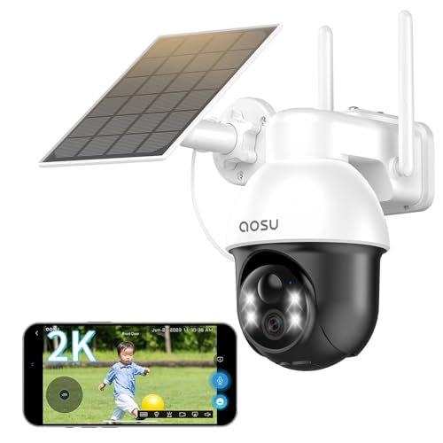 360度パノラマ撮影・ソーラー給電式・完全無線防犯カメラ 屋外 ソーラーカメラ 5000mAhバッテリー内蔵 aosu 300万高画素 4灯搭載 ナイトカラー ネットワークカメラ 自動追尾 人体/モーション検知 音声威嚇 双方向会話 録画の通販は 15,800円