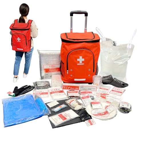 [山善] 防災リュック リュック＆キャリー型 防災バッグ 30点 セット 一次避難用 給水バッグ 携帯用トイレ 大容量 オレンジ YKB-30R