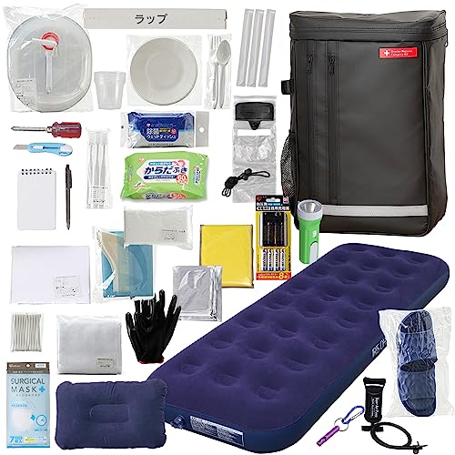 アイリスオーヤマ(IRIS OHYAMA) 防災グッズ 防災リュック 防災セット 1人用 31点 充実セット エアーベッド付き 簡易トイレ 懐中電灯 ウォータータンク 撥水加工 ブラック BS131