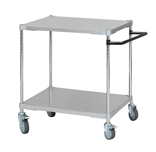 ステンレスシェルフワゴン60×76 2段キャスター700 取っ手付き BKの通販は