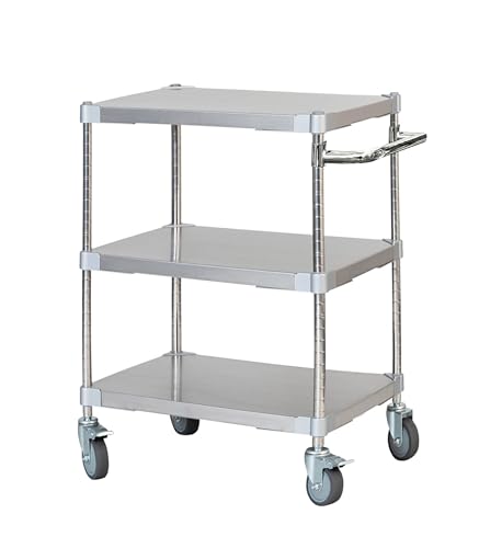 ステンレスシェルフワゴン46×60 3段キャスター700 取っ手付きSVの通販は