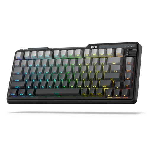 K75 Lite ワイヤレス メカニカル キーボード、75% ガスケット マウント RGB ゲーミング キーボード、3 モード ノブ付き、BT 5.0/2.4G/USB-C 有線、ホットスワップ可能、5 層パッドとクリーミー リニア スイ