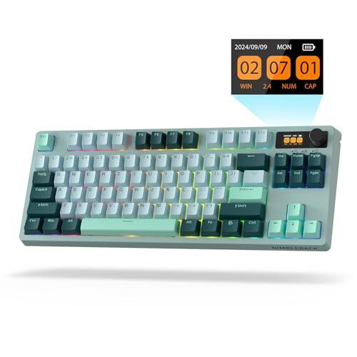 LTC Nimbleback NB841 PRO 75% ワイヤレス メカニカル キーボード (ディスプレイ スクリーンとノブ付き)、2.4G/BT/USB-C 有線 RGB 84 キー ゲーミング キーボード、3 層ダンパー、ホットスワ