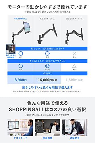 SHOPPINGALL 一流メーカー以上のコスパ 大企業導入 カナダ モニターアーム シングル アーム長さ調節機能 ガス スプリング 32インチ対応 耐荷重0〜8kg グロメット式＆クランプ式 VESA対応 [ガタガタ揺れない] & [1