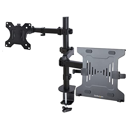 StarTech.com モニターアーム／ノートパソコン トレイ付／1画面／最大32インチディスプレイ／VESA 対応／耐荷重： ノートPC 4.5kg、モニター 8kg／Cクランプ・グロメット固定式／高さ調整機能／ブラック／ディスプレイ