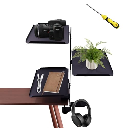 トレイ アームスタンド 3段 クランプ式机上ラック 卓上収納デスク 調節可能 デスクシェルフ トレイテーブルサイド収納 説明書 ドライバー付き ヘッドホンスタンド付き 収納デスク上置棚 デスクスペース 卓上整理 小物収納整理 穴あけ不要 の通販は