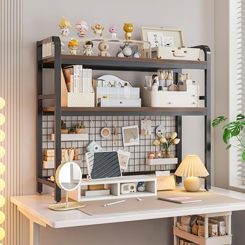 メッシュデザインの2層デスク上収納ラック - 高さ調節可能でおしゃれな文房具や小物整理に最適 パソコンデスクトップ収納棚、デスク収納棚、家庭用収納棚 のデスクトップに適しており (黒, 75cm)の通販は