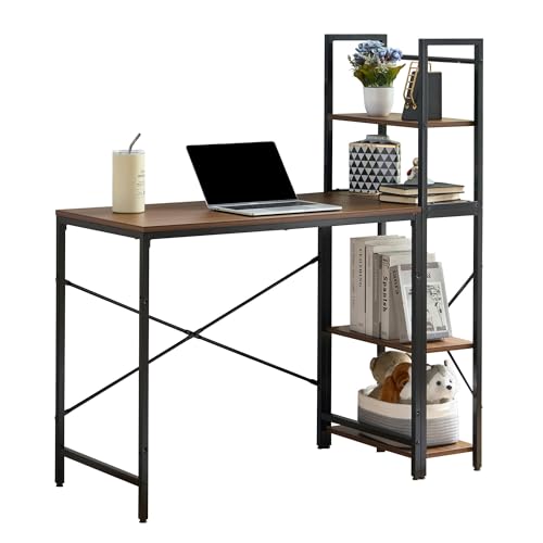 VECELO パソコンデスク ラック付き 幅112×奥行き48×高さ76cm オープンラック A4サイズ対応 ゲーミングデスク 勉強机 デスク収納 コンパクト 木目調 勉強 作業  ブラウンの通販はその他オフィス家具