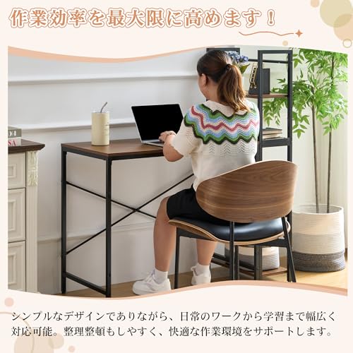 VECELO パソコンデスク ラック付き 幅112×奥行き48×高さ76cm オープンラック A4サイズ対応 ゲーミングデスク 勉強机 デスク収納 コンパクト 木目調 勉強 作業  ブラウンの通販は