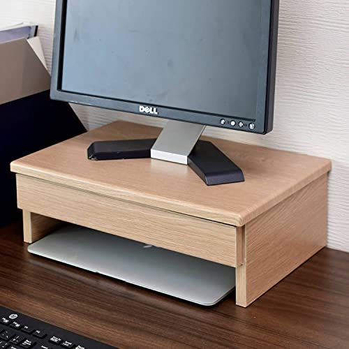 [山善] モニター台 引き出し (A4クリアファイル対応) パソコン台 ディスプレイ台 机上台 幅40×奥行26×高さ13.5cm 完成品 ナチュラル DTS-H4025(NA) テレワーク