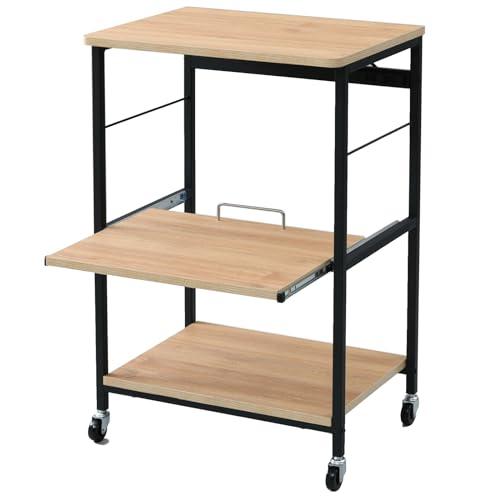 [山善] レンジラック 全体耐荷重40?s 幅57×奥行45.5×高さ91cm 2口コンセント スライド棚(スムーズレール) キャスター付き レンジ台 ラック 組立品 オーク/サンドブラック DRW-WIDE(OAK/SBK)