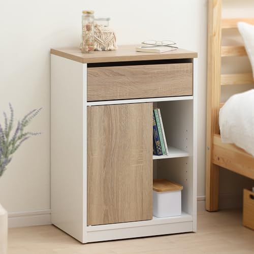 アイリスオーヤマ キャビネット ワゴン サイドテーブル 引き出し付き おしゃれ キャスター付き チェスト サイドチェスト デスク サイドデスク サイド木目調 ウォームホワイト/ライトナチュラル 幅約46.8cm×奥行約35.0cm×高さ約の通販は