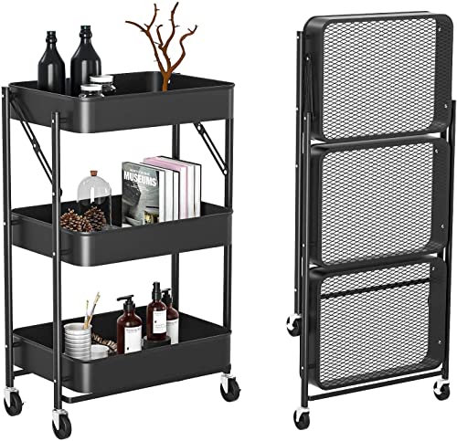 キッチンワゴン 折り畳みワゴン ワゴンラック キャスター付きラック 収納ワゴン組立済 折り畳み可 全体耐重60KG 幅29.5×奥行46×高さ78cm 3段ワゴン 隙間収納 ワゴン キャスター付き 3段 ベビーワゴン 移動式 キャスター付 7,300円