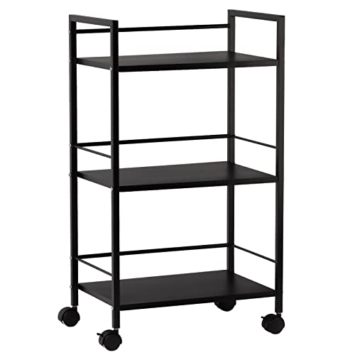 Secchuu スチールラック 本体3.6kg 総耐荷重45kg 幅43×奥行30×高さ76cm 収納ワゴン プリンター台 PS5 横置き スタンド サイド収納 ストッパー付きキャスター 棚板１枚耐荷重15KG (ブラック, ３段) 7,500円