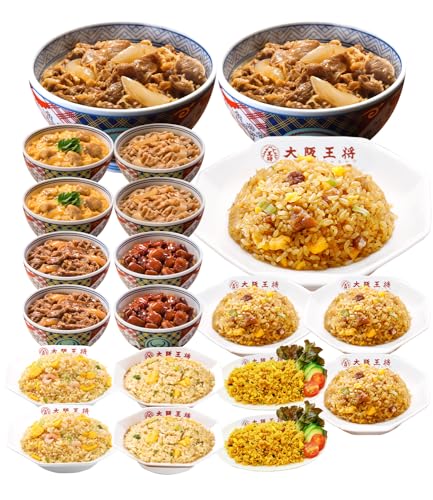 吉野家×大阪王将 丼の具&amp;チャーハン バラエティ詰め合わせセット (合計20食) どんぶり 冷凍食品 牛丼の具 親子丼 豚丼 牛焼肉丼 炒飯 仕送り