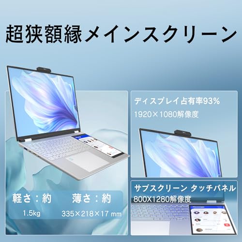 ノートパソコン office搭載 第12世代Celeron N95 ダブル液晶スクリーン 15.6インチ 液晶 1920×1080ディスプレイ+タッチパネル7" FHD IPS 800x1200/200万画素 WEBカメラ付き/指紋認証付の通販は