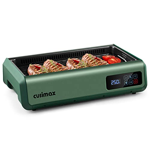 CUSIMAX 着脱式 ホットプレート 吸煙グリル調理器 煙の少ない焼肉プレート 1200W 温度調節８段階 タイマー機能 吸煙機能付き グリーンの通販は 5,292円