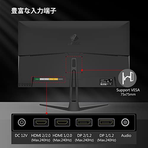 Z-EDGE モニター 24インチ 240Hz/1ms ゲーミングモニター ディスプレイ LED FHD 1920x1080/非光沢/IPSパネル/超薄型/HDR(標準輝度:350cd/