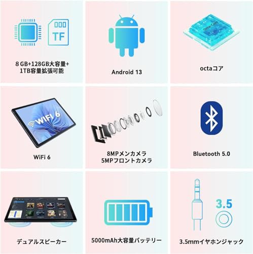 アンドロイド タブレット 8コア 10インチwi-fiモデル FancyDay Android 13高性能人気 タブレット 8GB(4+4拡張)+128GB+1TB拡張 CPU 2.0Ghz