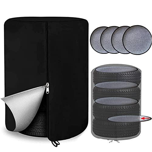 タイヤカバー 屋外 防水 フェルトパッド4枚付き タイヤ保管カバー 420D 厚手 幅65×高さ90cm タイヤ収納 軽自動車用 UVカット 防埃 防雨 収納袋付きの通販は